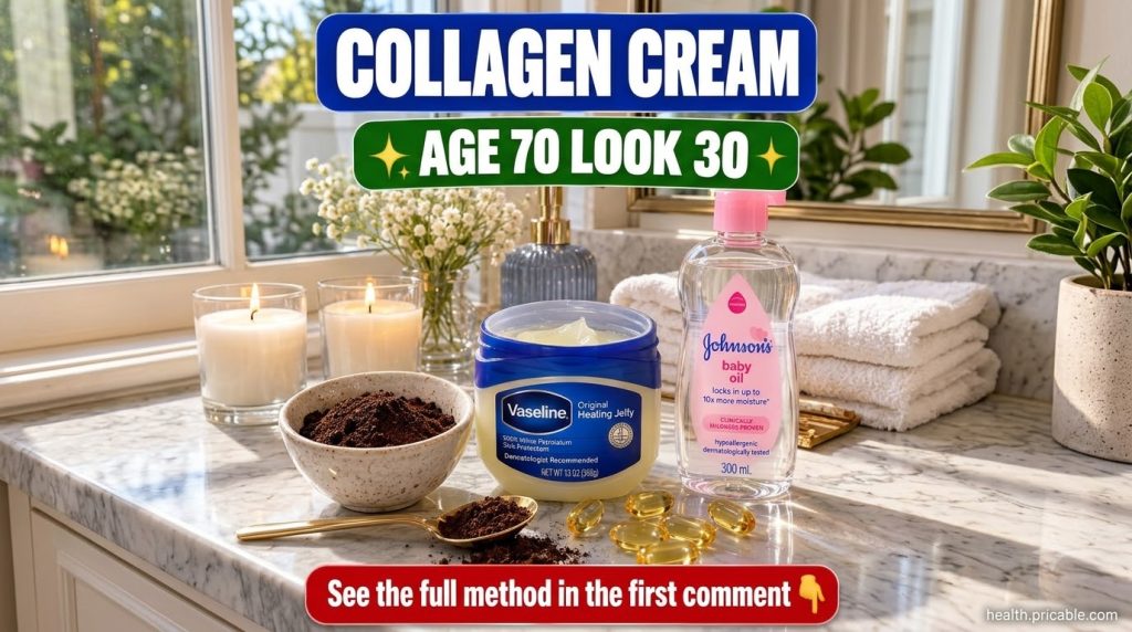 Ingredients for a DIY collagen cream an open jar of Vaseline ground coffee in a small bowl a spoon with coffee and sever