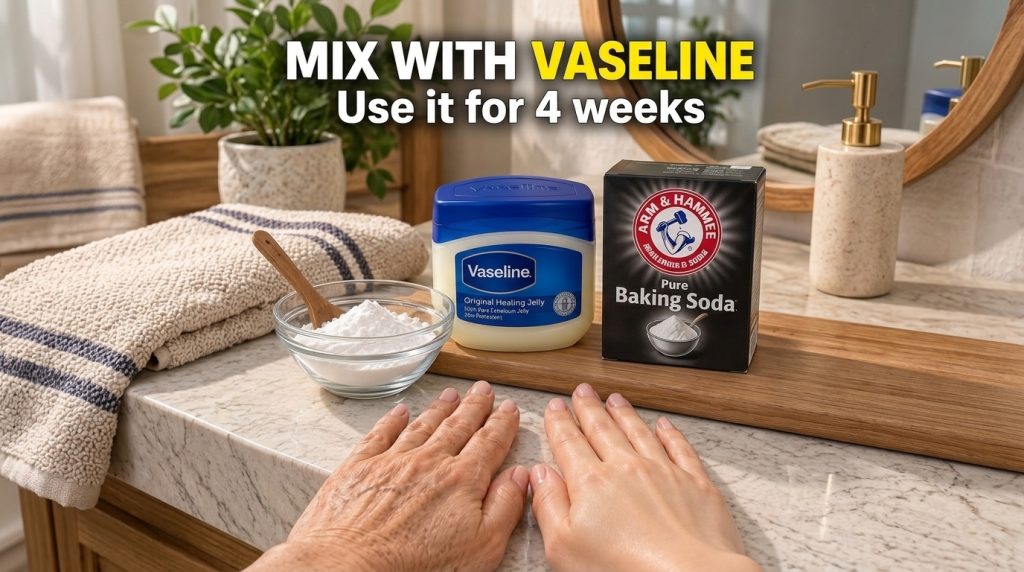 A visual comparison of two hands on a marble countertop one showing signs of aging wrinkles dark spots and the other app