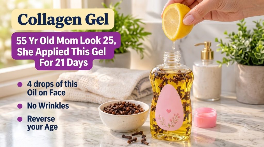 A hand squeezing fresh lemon juice into a bottle of homemade collagen gel infused with cloves surrounded by dried cloves