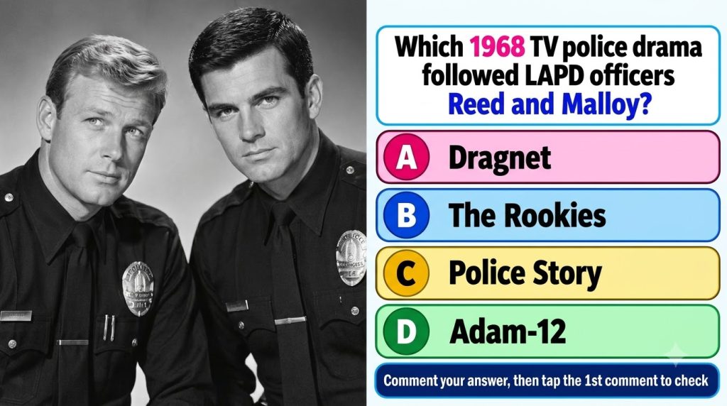 Two actors in vintage police uniforms presented in a black and white studio portrait style similar to the quiz image