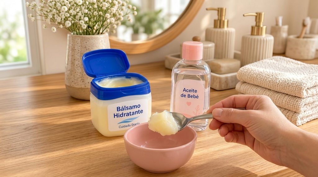Una composición de productos de cuidado de la piel en una encimera de madera un gran recipiente de bálsamo hidratante ab