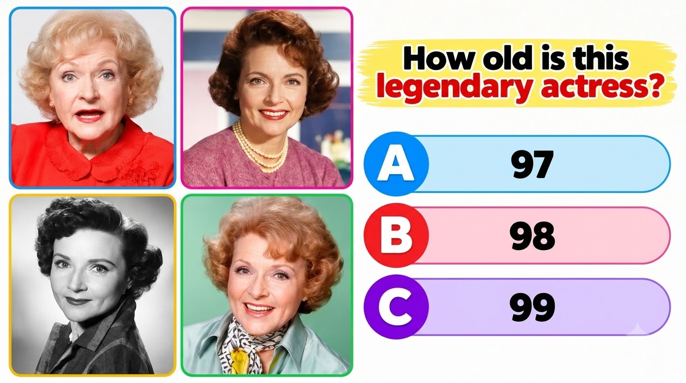 A quiz image featuring four headshots of Betty White at different ages arranged in a 2x2 grid The portraits should span