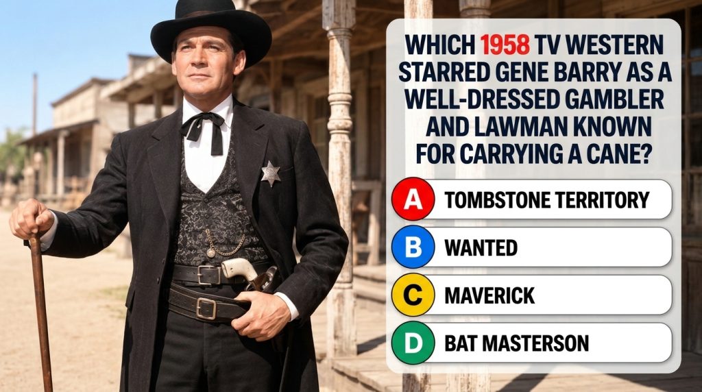 A man dressed as Western lawman Bat Masterson wearing a dark suit patterned vest white shirt black bow tie a sheriff s s