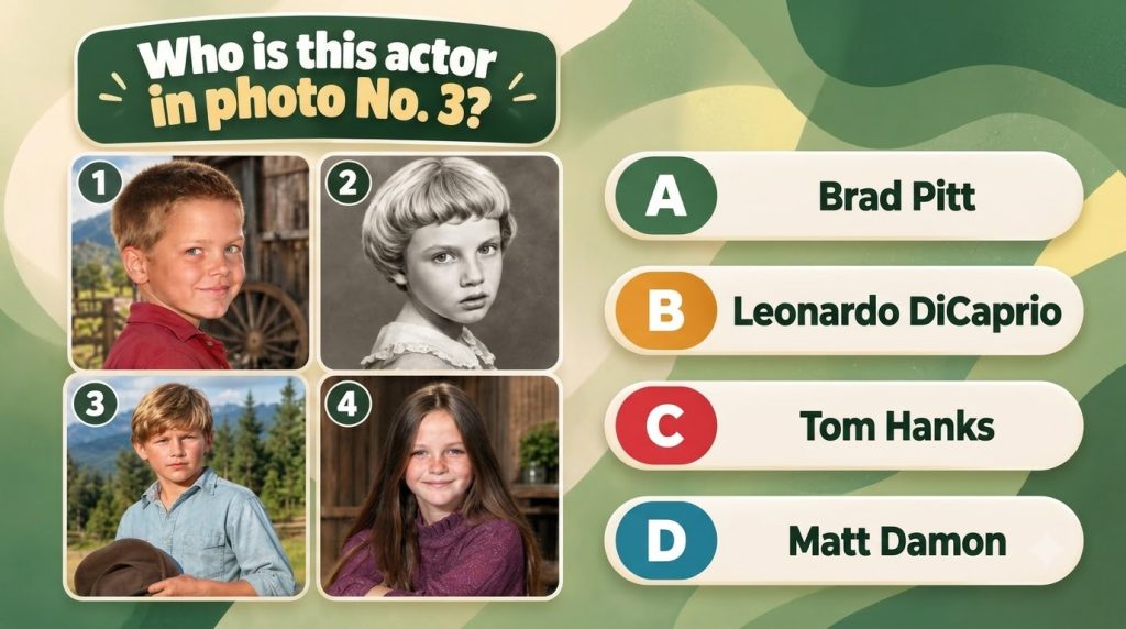 A quiz image asking Who is this actor in photo No 3 with four childhood photos Photo No 3 shows a young blonde boy in a