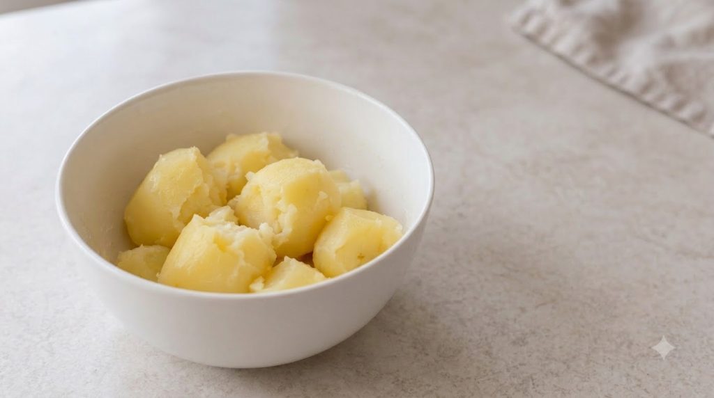 Golden-brown fluffy potato donuts some with a simple white glaze arranged on a white plate