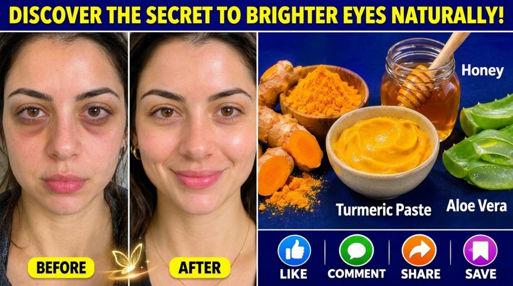 A before-and-after collage showing a woman s under-eyes with the before side having dark circles and the after side look