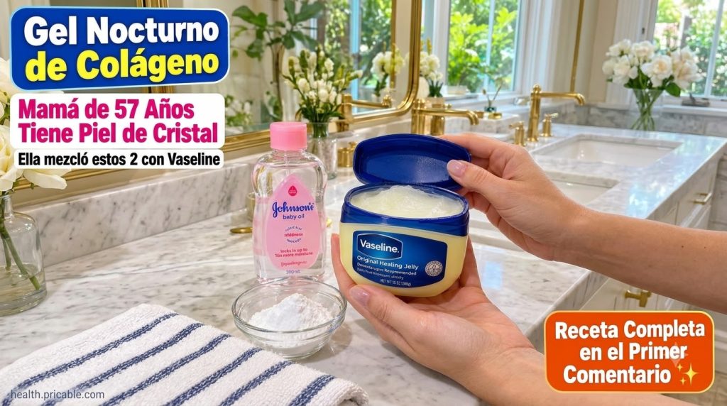 Ingredientes para el gel nocturno de colágeno un tarro de vaselina un cuenco con polvo blanco harina de arroz y una bote