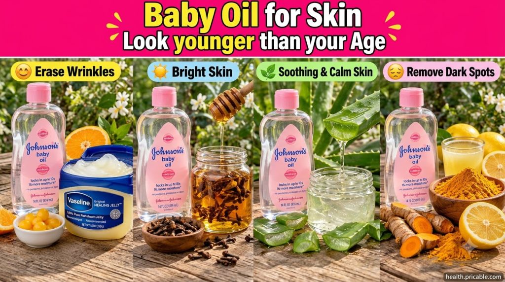 A collection of natural ingredients like orange slices honey aloe vera and cloves arranged around a bottle of Johnson s 