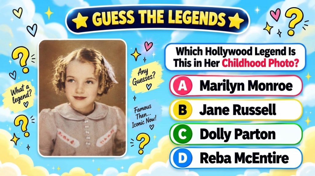 A mobile quiz game screen showing a vintage portrait of a young girl with curly hair and a white bow set against a vibra