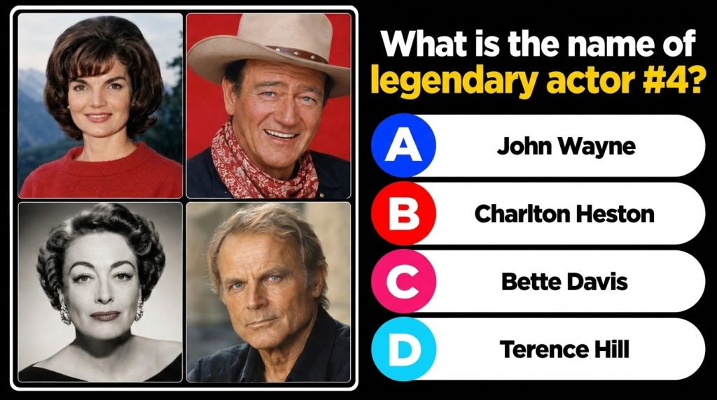 A quiz layout featuring four celebrity portraits in a 2x2 grid The top-left shows Jacqueline Kennedy Onassis top-right J