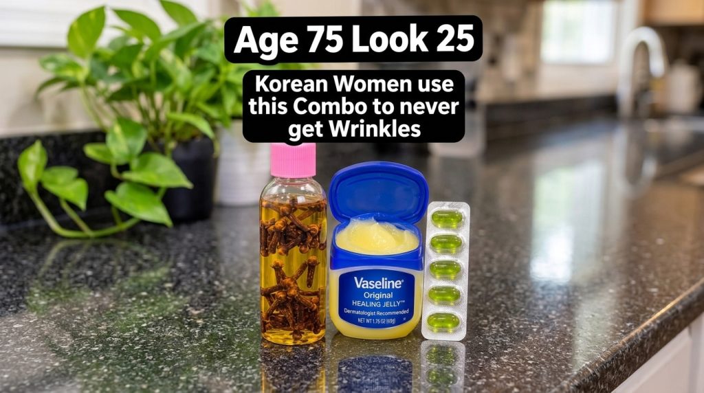 A close-up shot of beauty-related items on a dark counter a clear bottle with cloves in golden liquid an open jar of yel