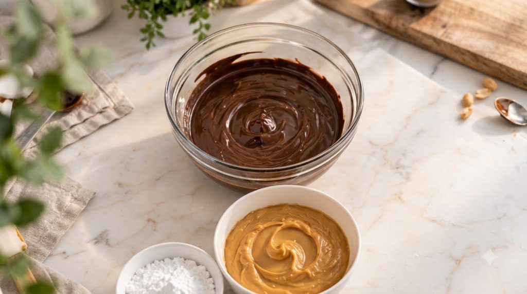 A tempting close-up of homemade chocolate peanut butter cups with a few unwrapped to show the inner peanut butter layer 
