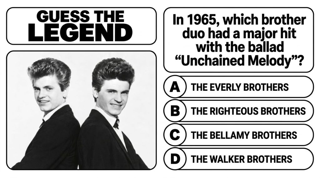 Black and white portrait of The Righteous Brothers Bill Medley and Bobby Hatfield standing back-to-back and smiling