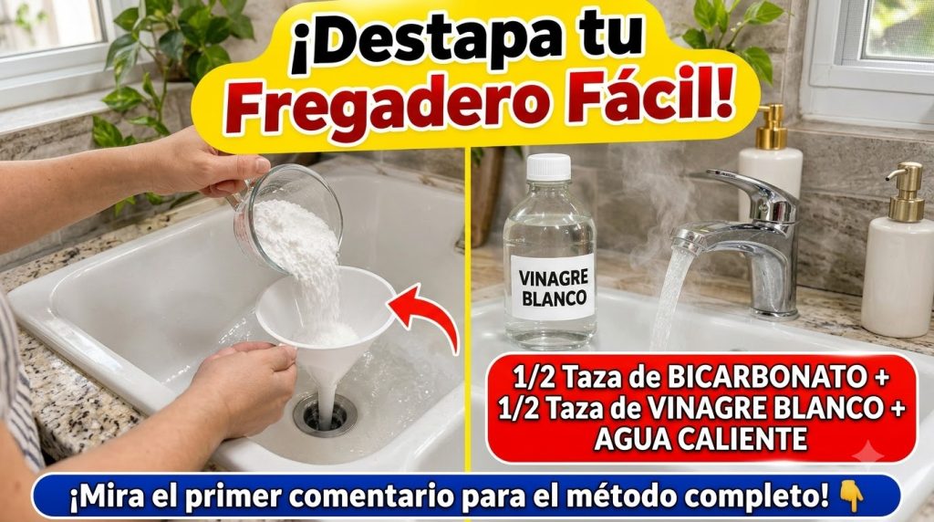 Hands pouring white powder into a sink drain through a funnel