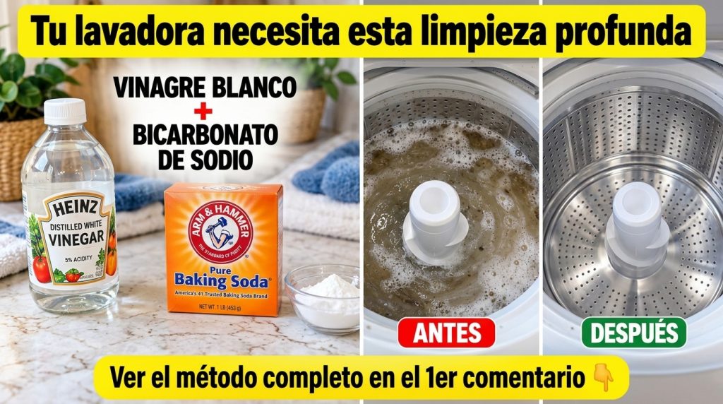 Una lavadora de carga superior con agua turbia y espumosa mostrando la suciedad acumulada antes de una limpieza profunda