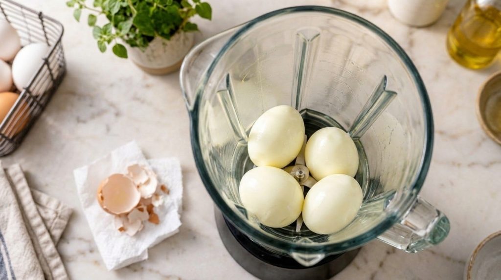 A creamy pale yellow mayonnaise in a glass bowl garnished with a sprig of fresh herbs