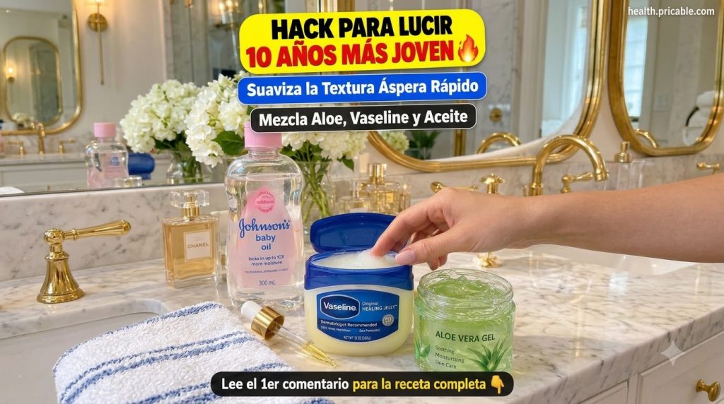 Three simple ingredients a tub of petroleum jelly a jar of aloe vera gel and a bottle of baby oil arranged on a clean co
