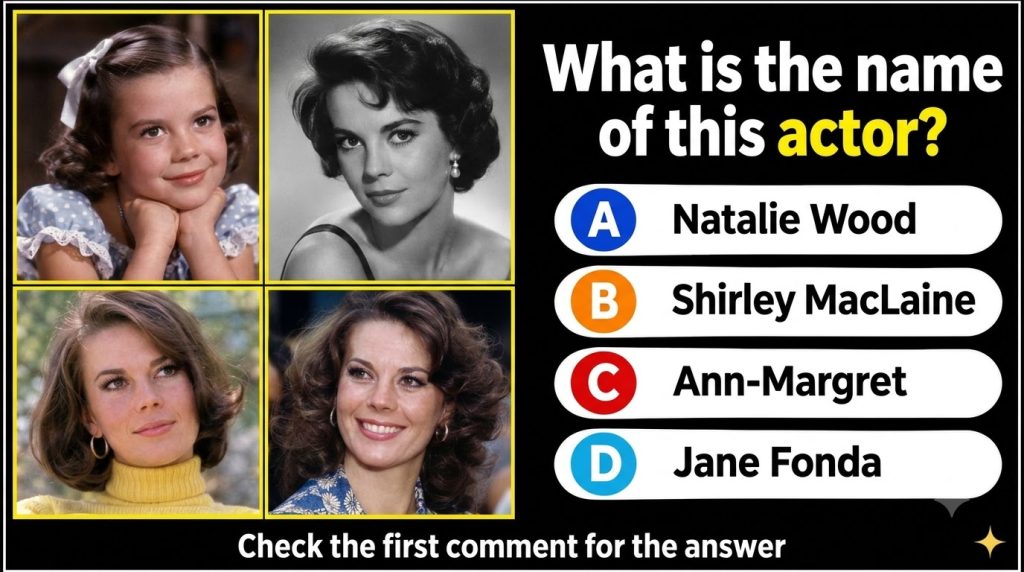 A 2x2 grid of four portraits of Natalie Wood at different ages from childhood to adulthood as seen in a social media qui