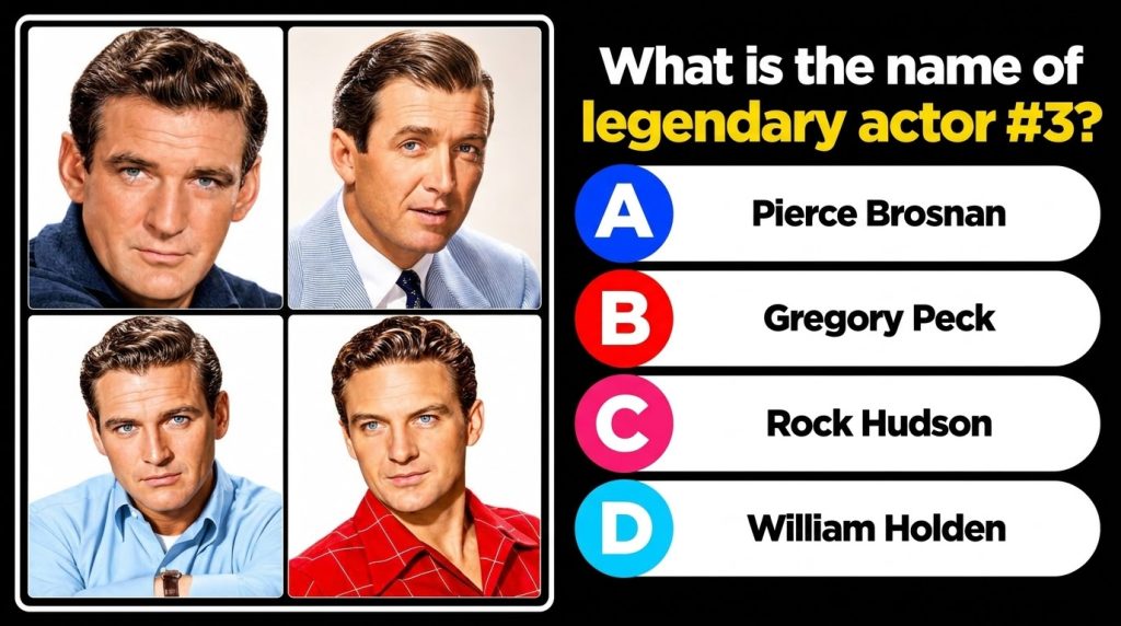 A social media quiz graphic showing four headshots of Paul Newman in a 2x2 grid with a question below What is the name o