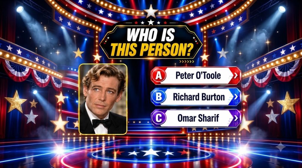 A black and white portrait of a young Peter O Toole resembling the quiz image He has dark hair a serious expression and 
