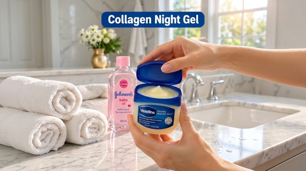 A pair of hands gently holding an open jar of Vaseline Original Healing Jelly its rich yellow contents visible with a so