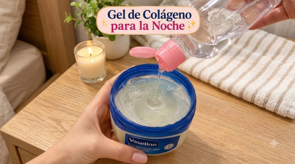 A hand pouring a clear viscous liquid like a collagen serum into an open jar of petroleum jelly Vaseline on a clean ligh