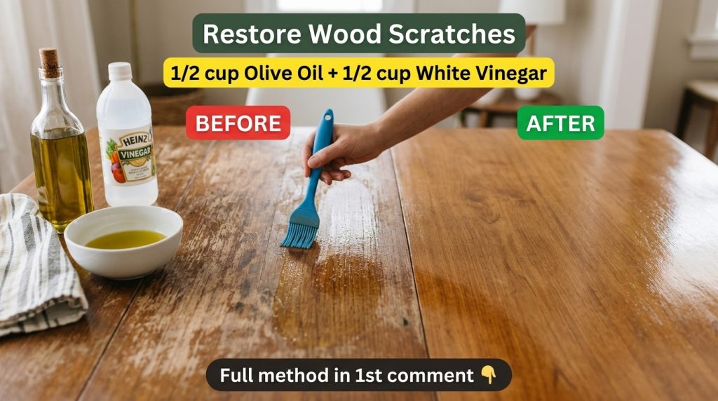 Hands mixing a dark viscous marinade in a white ceramic bowl with a blue-handled brush in a kitchen setting