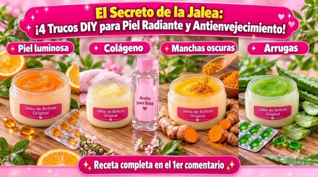 A vibrant multi-panel guide to DIY beauty jelly recipes featuring different colored jellies orange light yellow yellow g