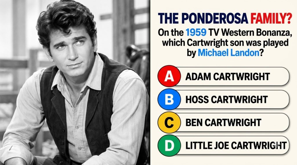 A black and white portrait of a young Michael Landon with curly hair and a thoughtful expression as seen in the quiz ima