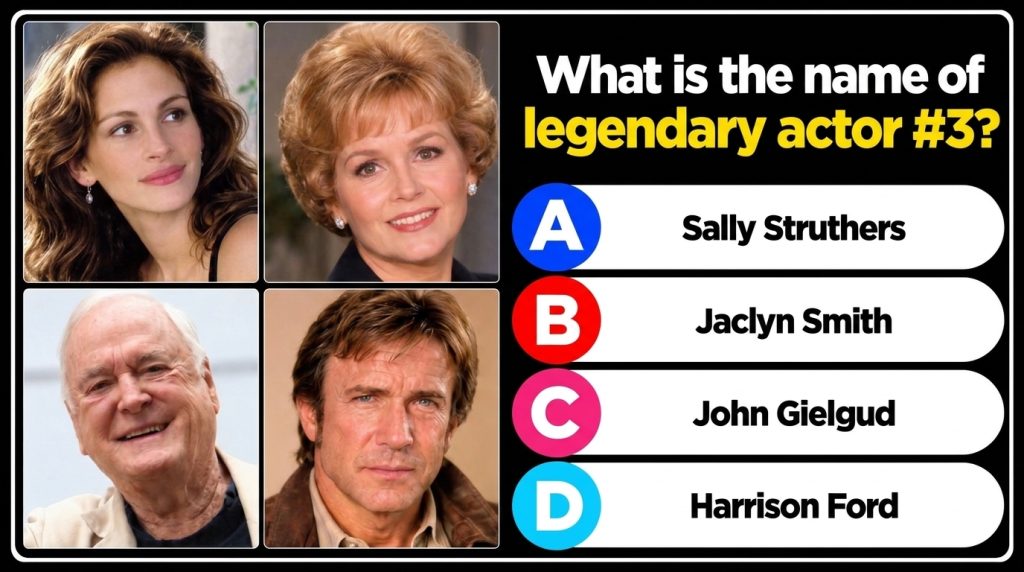 A 2x2 grid of celebrity portraits on a black background Top-left is Julia Roberts top-right is Debbie Reynolds bottom-le
