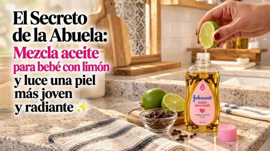 A hand squeezing fresh lime juice into a bottle of baby oil containing cloves surrounded by limes and a bowl of cloves o