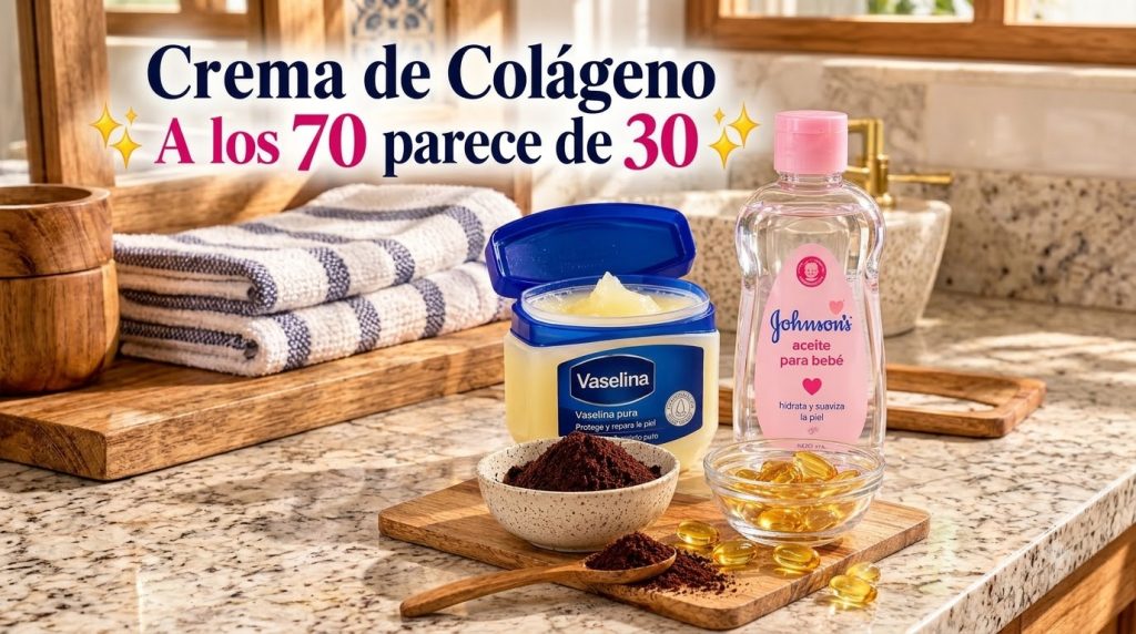 Una composición de ingredientes de belleza un frasco abierto de vaselina una botella de aceite de bebé Johnson s un tazó