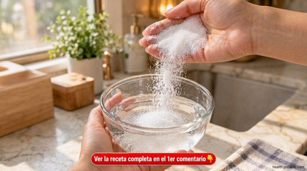 Hands mixing white granular sugar with a clear liquid in a glass bowl to form a paste