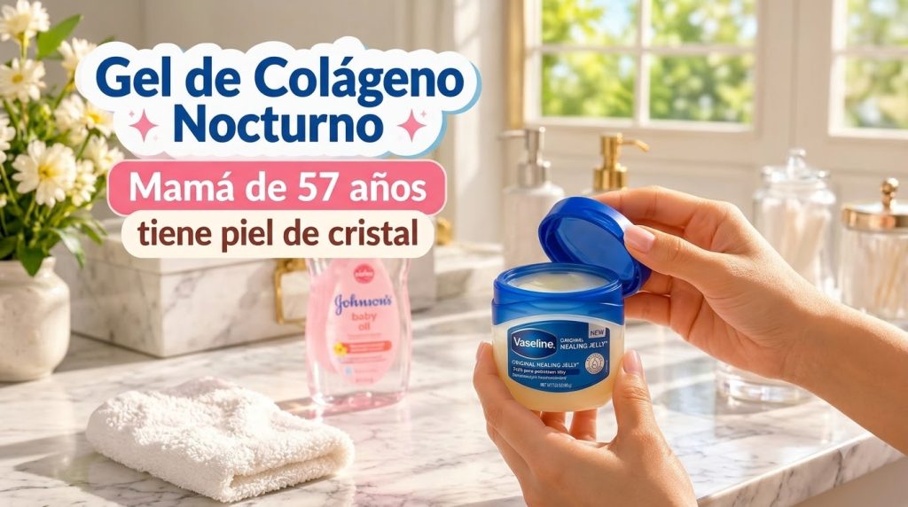 Hands holding an open jar of Vaseline Healing Jelly with a blurred background showing a bottle of baby oil a white towel