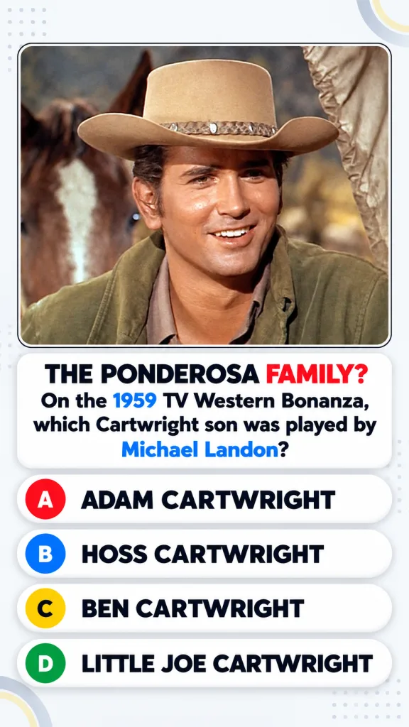 A striking portrait of young Michael Landon as Little Joe Cartwright from Bonanza wearing a light tan cowboy hat and a d