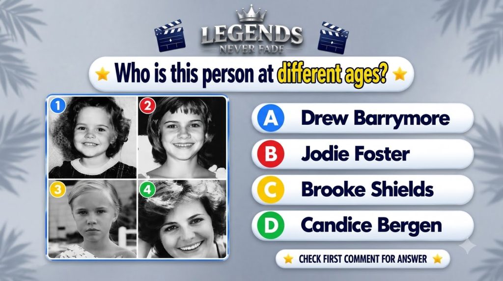 A quiz graphic featuring four black and white portrait photos of a female individual from childhood to young adulthood i