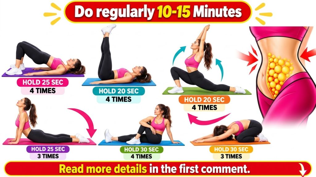 An infographic showing six different static core exercises e g plank side plank bird-dog performed by a woman with instr