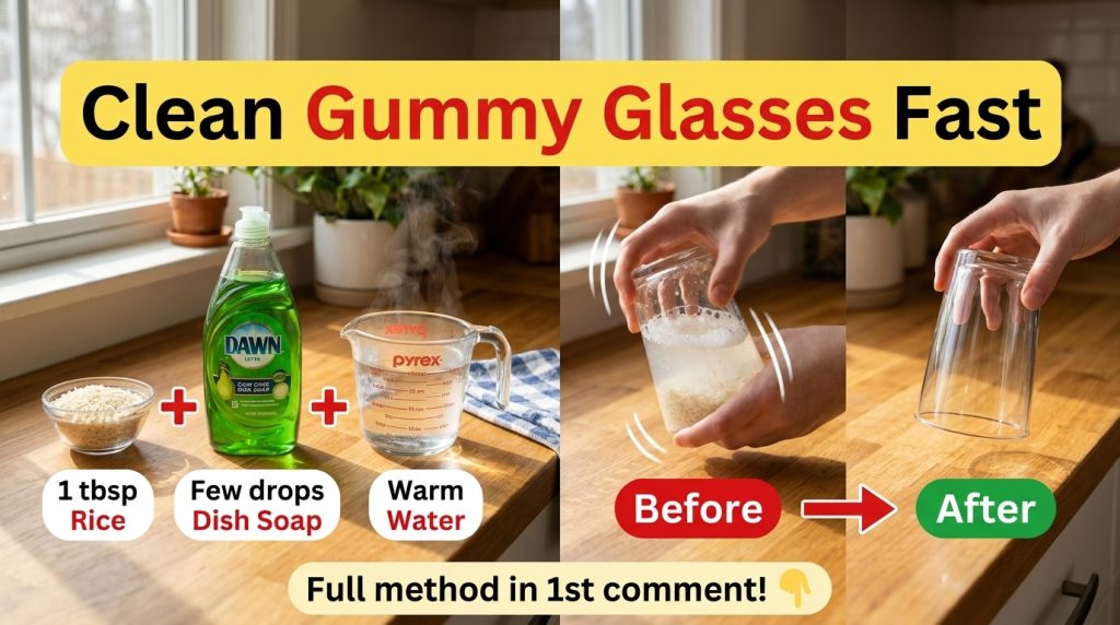 A hand holding an inverted clear glass with a small amount of milky white liquid clinging to the bottom symbolizing a ge
