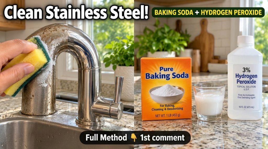 Hands stirring a creamy white liquid in a small glass in a modern kitchen setting