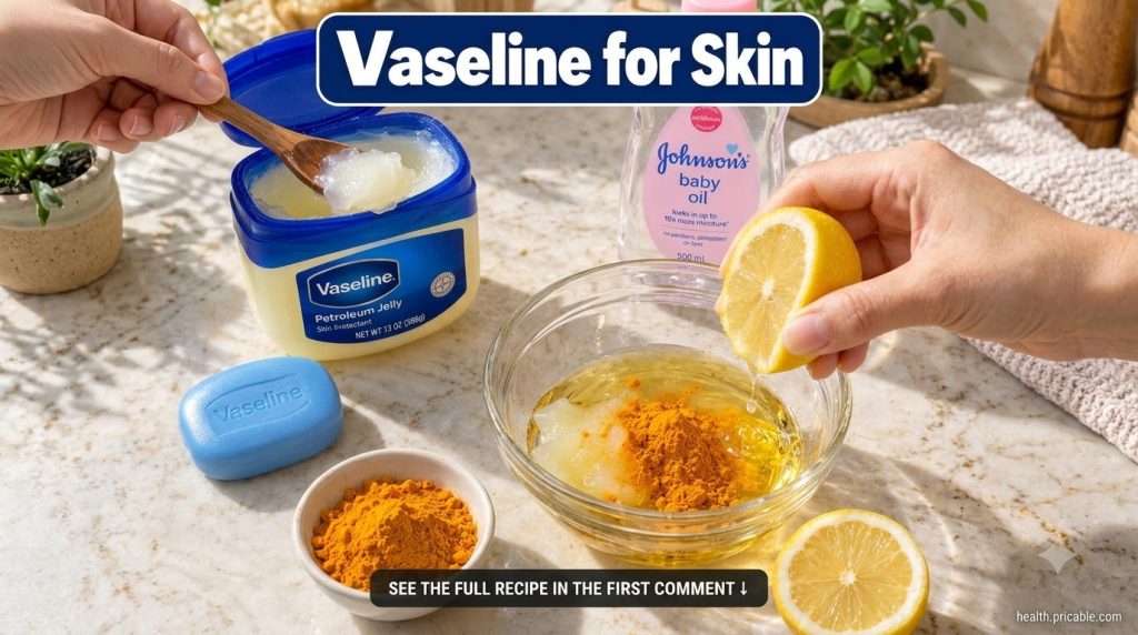 A close-up of a glass bowl with turmeric powder lemon juice and Vaseline being mixed with a spoon to form a yellow paste