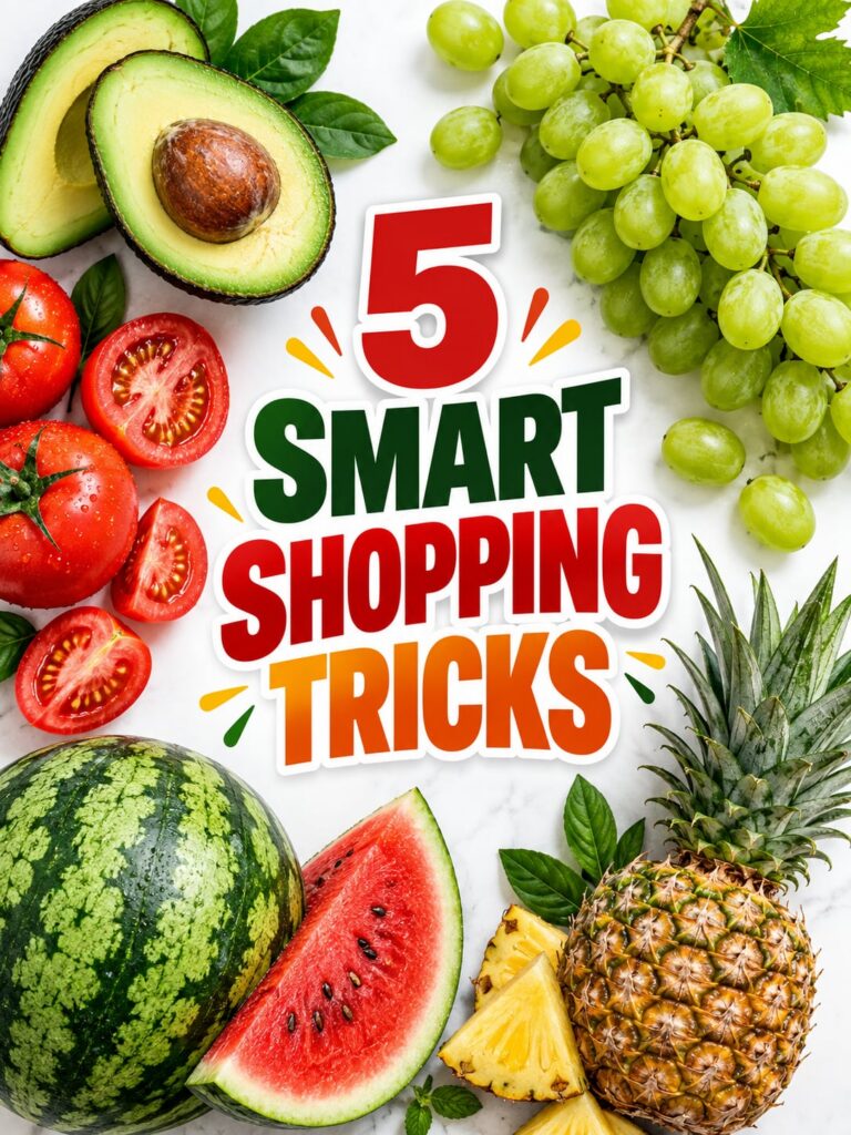 A vibrant assortment of fresh fruits and vegetables neatly arranged in a shopping cart with a woman s hand reaching in t