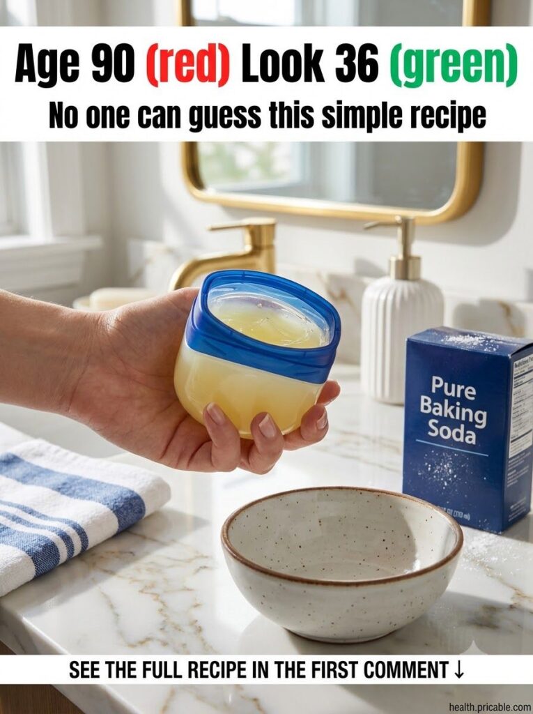 Ingredients a jar of Vaseline and a box of baking soda on a clean light-colored surface