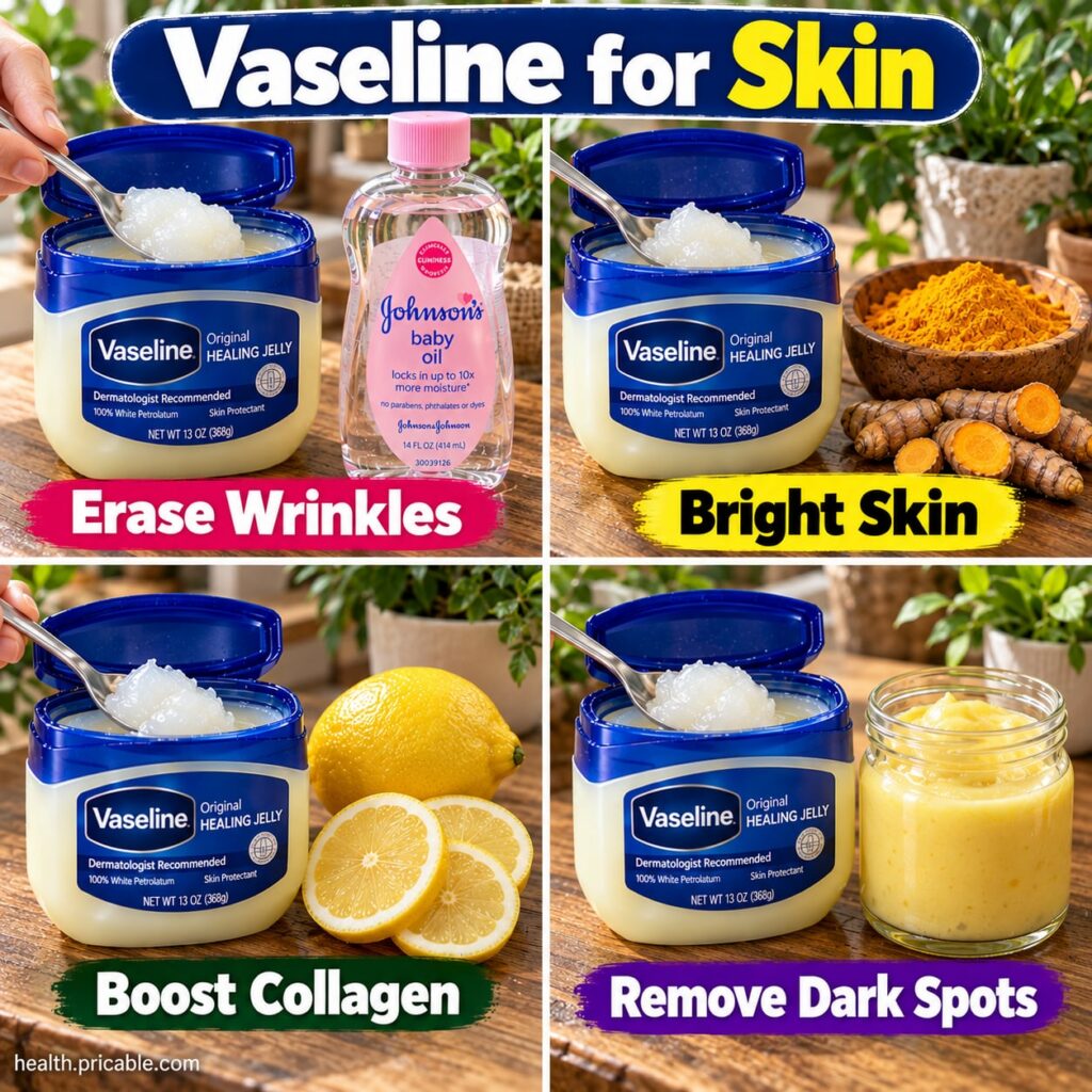 A close-up of a small jar of Vaseline petroleum jelly on a clean white background with a few fresh lemon slices a small 