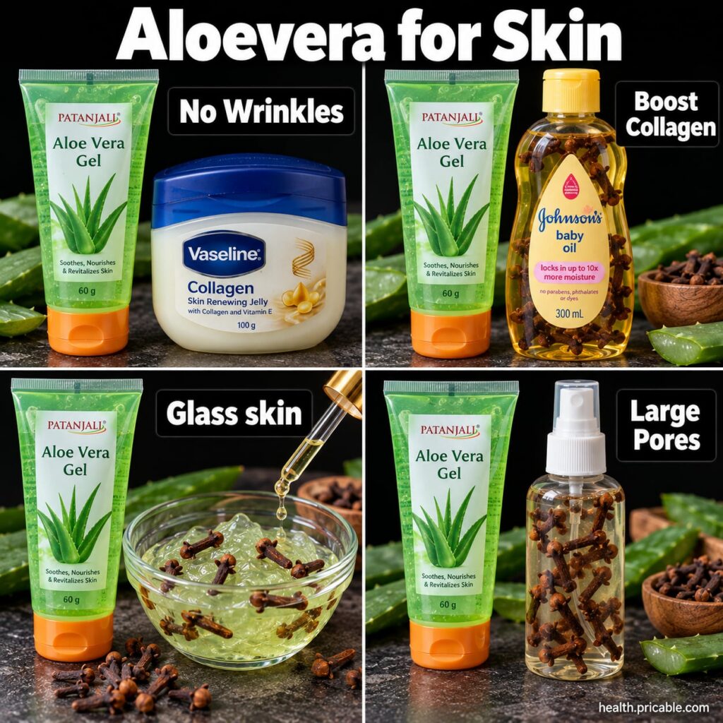 A soothing jar of pure aloe vera gel with fresh aloe leaves subtly blurred in the background set on a clean light surfac