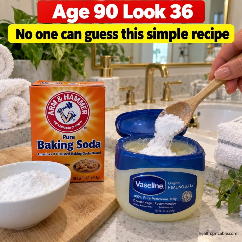 A small white ceramic bowl containing a mixture of Vaseline and baking soda with a spatula or small spoon resting in it 