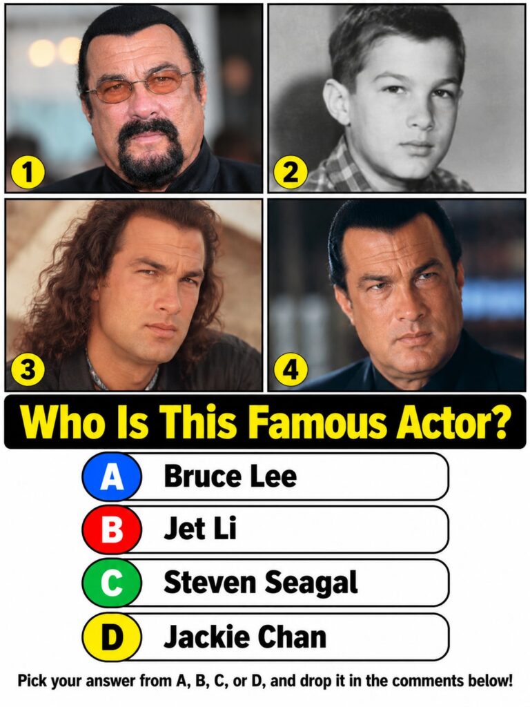 A composite image showing four different photos of the same famous action movie actor from various stages of his career 