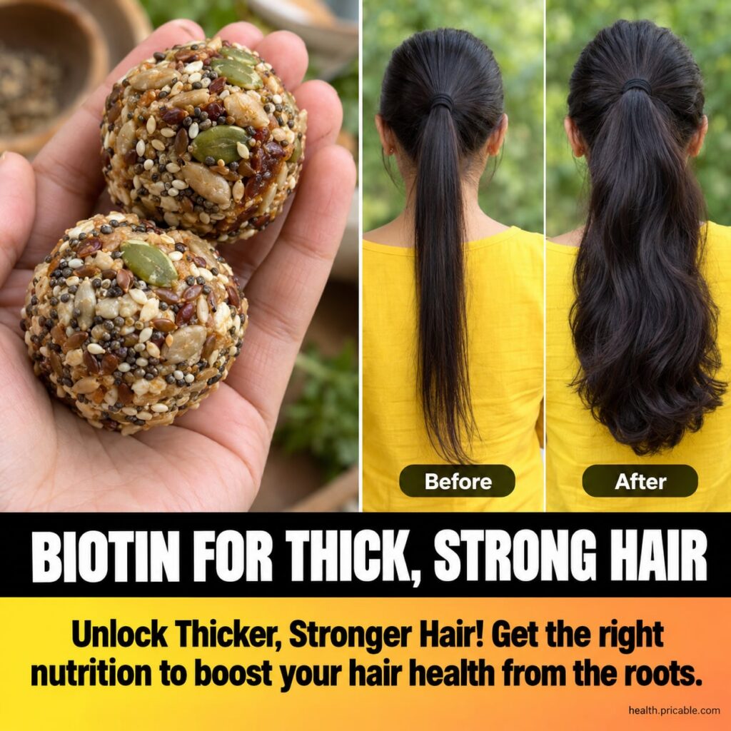 A variety of biotin-rich foods like eggs avocados nuts and sweet potatoes arranged appealingly on a wooden table emphasi