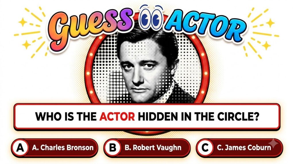 A close-up quiz image featuring a partially obscured section of a man s face within a yellow circle with multiple-choice