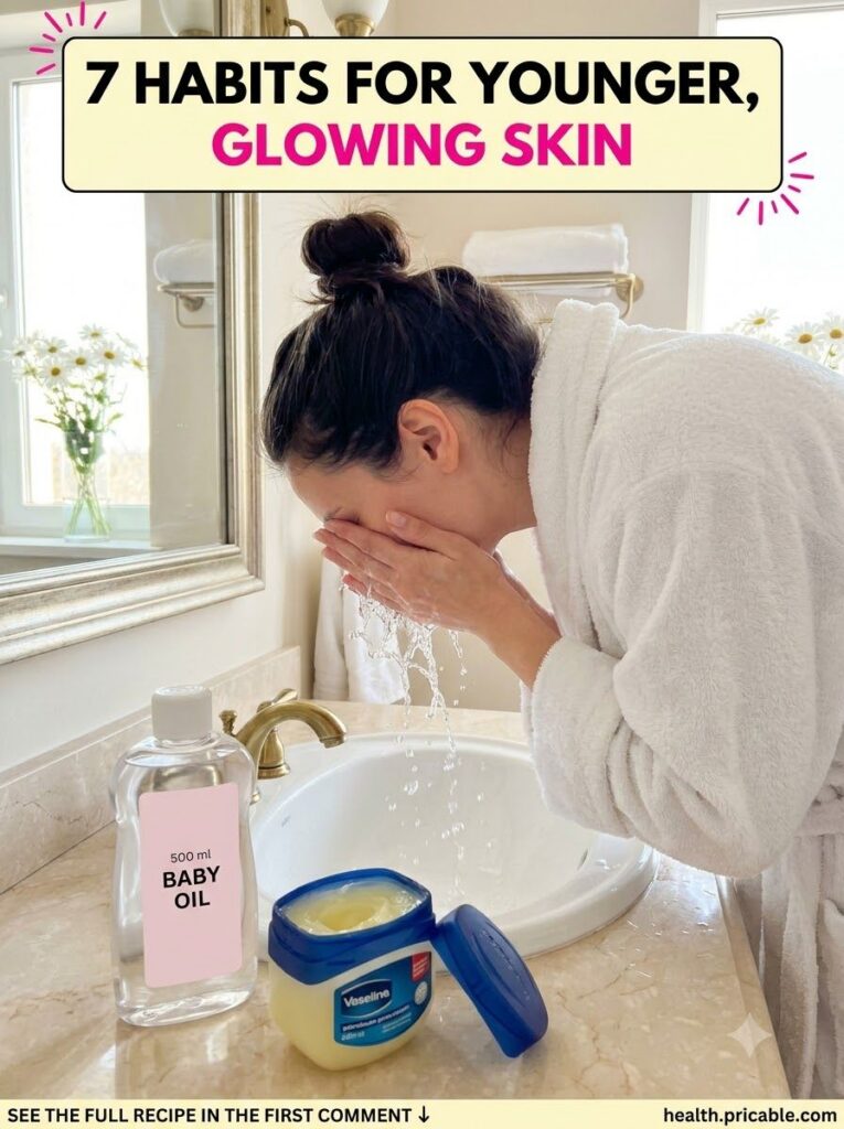 A woman with clear glowing skin gently massaging her face with a cleanser illustrating the gentle facial massage cleansi