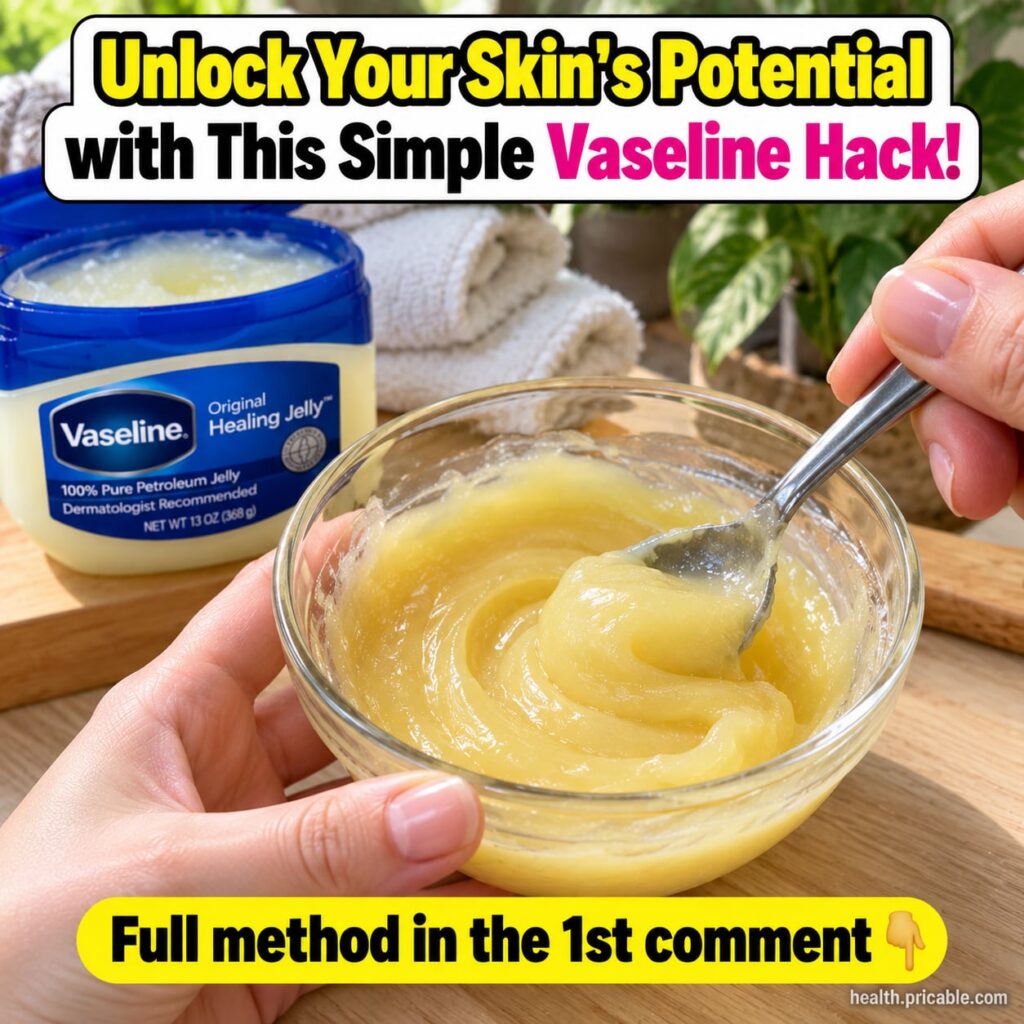 A small clear glass jar filled with the prepared Vaseline and natural ingredient blend with a small spoon beside it on a